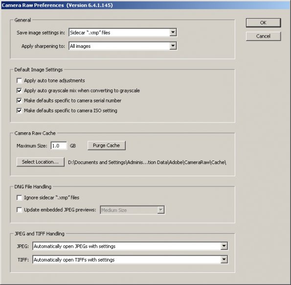 Camera Raw Default settings